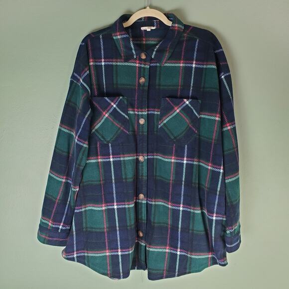 Maurices Womens Multicolor Wilder Plaid Fleece Button Front Shacket Size 1X - Picture 1 of 6